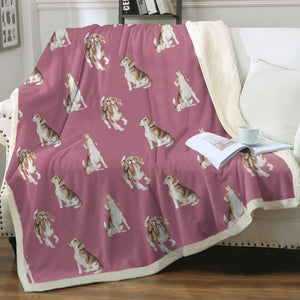 Watercolor Beagle Delight Sherpa Fleece Blanket - 8 Colors-Blanket-Beagle, Bedding, Blankets, Home Decor-Dusty Pink-Single-17