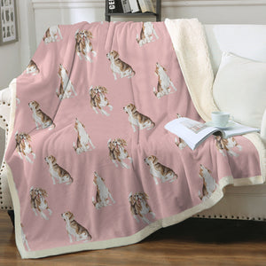 Watercolor Beagle Delight Sherpa Fleece Blanket - 8 Colors-Blanket-Beagle, Bedding, Blankets, Home Decor-Soft Pink-Single-18