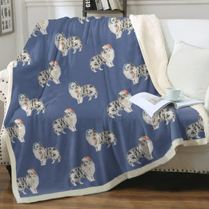 Watercolor Bi Blue Shelties Collies Christmas Blanket - 8 Colors-Blanket-Bedding, Blankets, Christmas, Home Decor, Rough Collie, Shetland Sheepdog-19