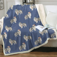 Load image into Gallery viewer, Watercolor Bi Blue Shelties Collies Christmas Blanket - 8 Colors-Blanket-Bedding, Blankets, Christmas, Home Decor, Rough Collie, Shetland Sheepdog-Cornflower Blue-Single-5
