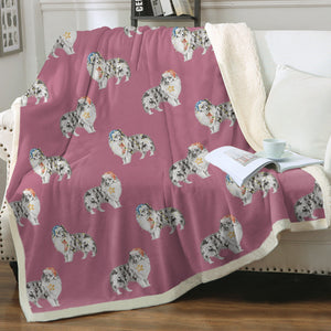 Watercolor Bi Blue Shelties Collies Christmas Blanket - 8 Colors-Blanket-Bedding, Blankets, Christmas, Home Decor, Rough Collie, Shetland Sheepdog-Dusty Pink-Single-17