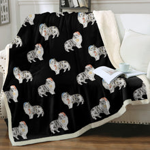 Load image into Gallery viewer, Watercolor Bi Blue Shelties Collies Christmas Blanket - 8 Colors-Blanket-Bedding, Blankets, Christmas, Home Decor, Rough Collie, Shetland Sheepdog-Midnight Black-Single-22