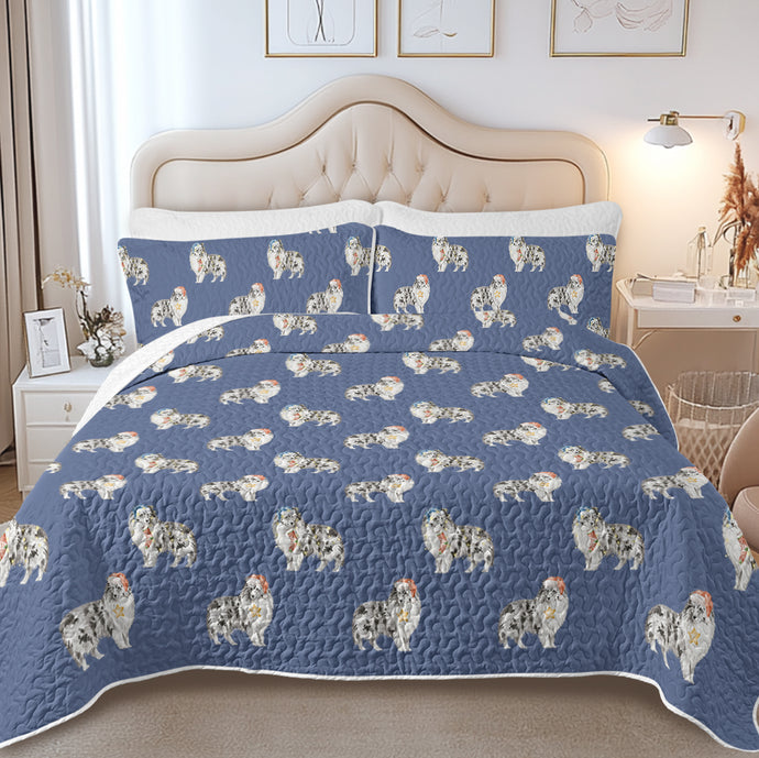 Watercolor Bi Blue Shelties Collies Christmas Quilted Bedding Set-Bedding-Bedding,Blankets,Christmas,Home Decor-7