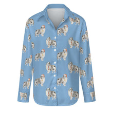 Load image into Gallery viewer, Watercolor Bi Blue Shelties Collies Christmas Women&#39;s Shirt-Apparel-Apparel, Dog Mom Gifts, Rough Collie, Shetland Sheepdog, Shirt-Sky Blue-S-23