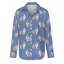 Load image into Gallery viewer, Watercolor Bi Blue Shelties Collies Christmas Women&#39;s Shirt-Apparel-Apparel, Dog Mom Gifts, Rough Collie, Shetland Sheepdog, Shirt-Slate Blue-S-26