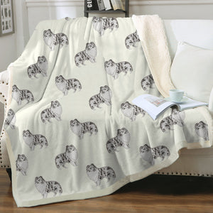 Watercolor Bi Blue Shelties Sherpa Fleece Blanket - 8 Colors-Blanket-Bedding, Blankets, Home Decor, Shetland Sheepdog-Ivory Cream-Single-18