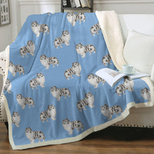 Load image into Gallery viewer, Watercolor Bi Blue Shelties Sherpa Fleece Blanket - 8 Colors-Blanket-Bedding, Blankets, Home Decor, Shetland Sheepdog-Sky Blue-Single-19