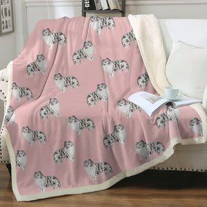 Watercolor Bi Blue Shelties Sherpa Fleece Blanket - 8 Colors-Blanket-Bedding, Blankets, Home Decor, Shetland Sheepdog-Soft Pink-Single-16