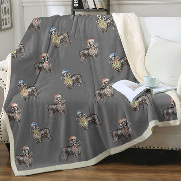 Watercolor Black Cocker Spaniels Christmas Fleece Blanket - 8 Colors-Blanket-Bedding, Blankets, Christmas, Cocker Spaniel, Home Decor-18