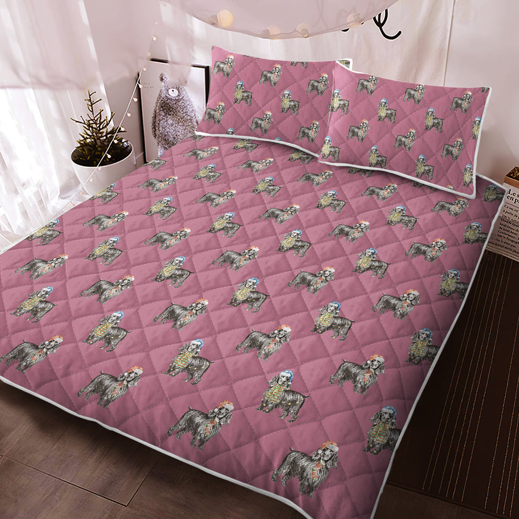 Watercolor Black Cocker Spaniels Christmas Quilted Bedding Set-Bedding-Bedding, Blankets, Christmas, Cocker Spaniel, Home Decor-Dusty Pink-With Matching Pillowcases-Twin-10