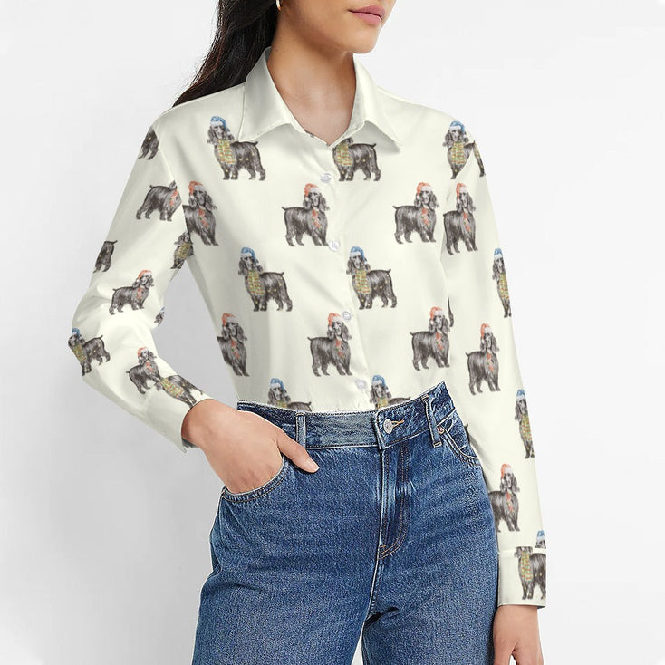 Watercolor Black Cocker Spaniels Christmas Women's Shirt-Apparel-Apparel, Christmas, Cocker Spaniel, Dog Mom Gifts, Shirt-3
