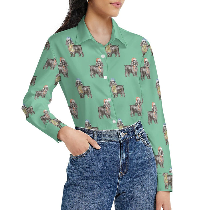 Watercolor Black Cocker Spaniels Christmas Women's Shirt-Apparel-Apparel, Christmas, Cocker Spaniel, Dog Mom Gifts, Shirt-44