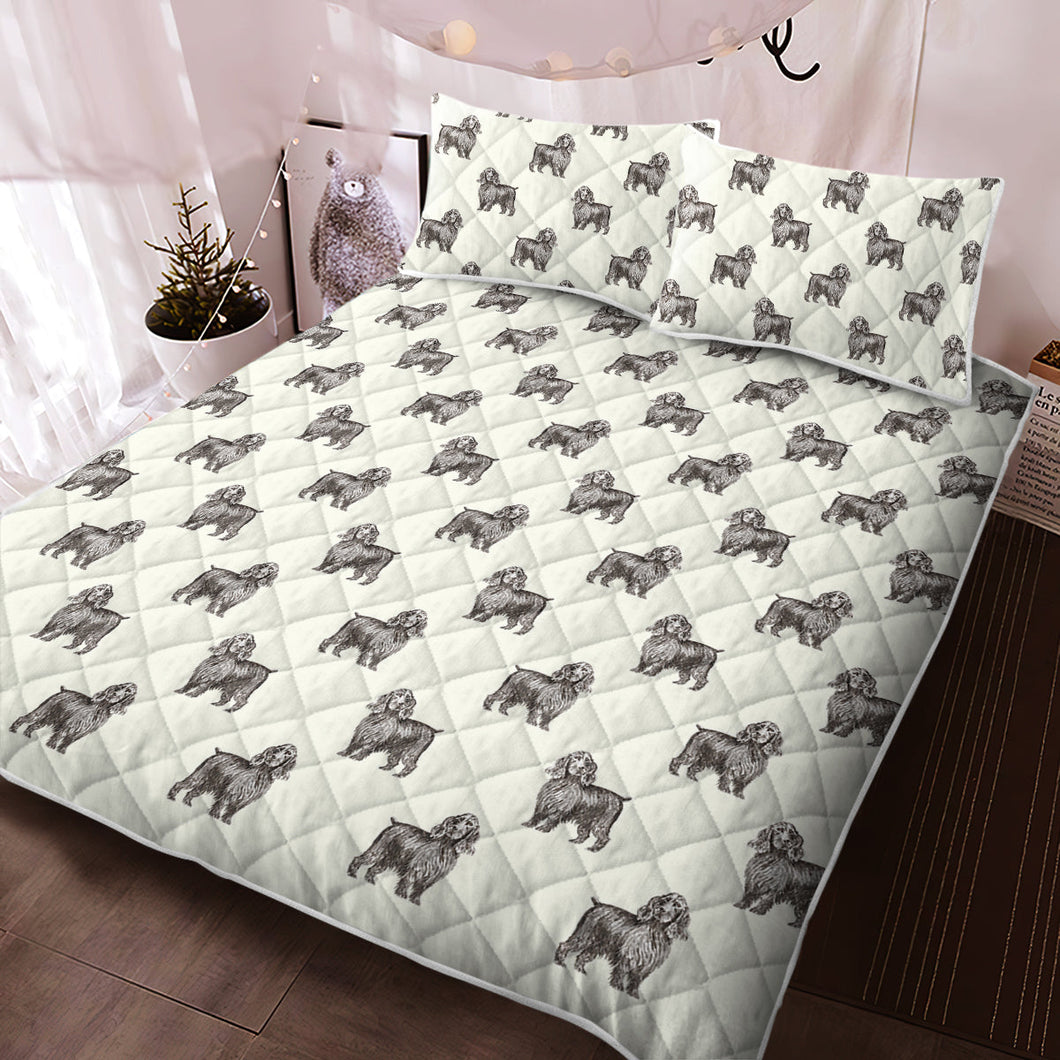 Watercolor Black Cocker Spaniels Quilted Bedding Set - 5 Colors-Bedding-Bedding, Blankets, Cocker Spaniel, Home Decor-With Matching Pillowcases-Twin-Ivory White-11