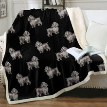 Load image into Gallery viewer, Watercolor Black Cocker Spaniels Sherpa Fleece Blanket - 8 Colors-Blanket-Bedding, Blankets, Cocker Spaniel, Home Decor-7