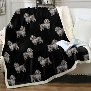 Watercolor Black Cocker Spaniels Sherpa Fleece Blanket - 8 Colors-Blanket-Bedding, Blankets, Cocker Spaniel, Home Decor-7