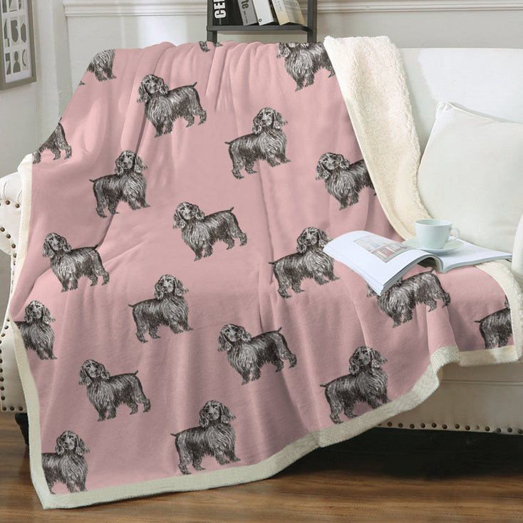 Watercolor Black Cocker Spaniels Sherpa Fleece Blanket - 8 Colors-Blanket-Bedding, Blankets, Cocker Spaniel, Home Decor-21