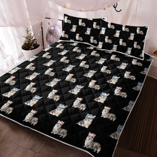 Load image into Gallery viewer, Watercolor Black Headed Tricolor Corgis Christmas Quilted Bedding Set-Bedding-Bedding, Blankets, Christmas, Corgi, Home Decor-Midnight Black-With Matching Pillowcases-Twin-14