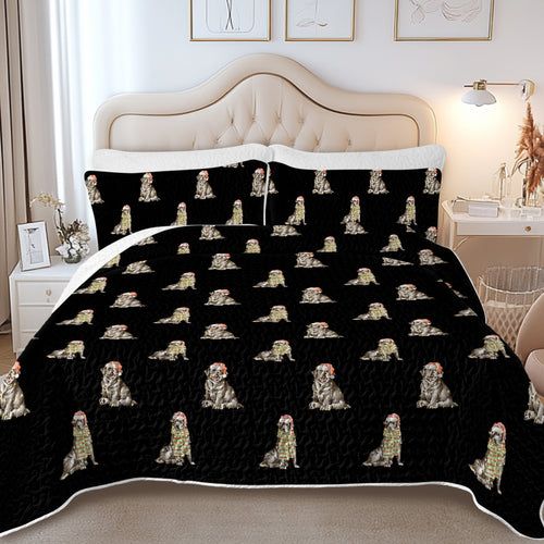 Watercolor Black Labrador Christmas Quilted Bedding Set-Bedding-Bedding,Blankets,Christmas,Home Decor-5