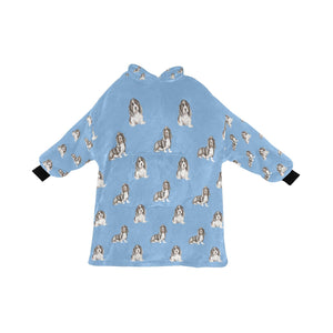 Watercolor Black Mask Basset Hounds Blanket Hoodie-Blanket-Apparel, Basset Hound, Blanket Hoodie, Blankets, Dog Mom Gifts-Sky Blue-ONE SIZE-20