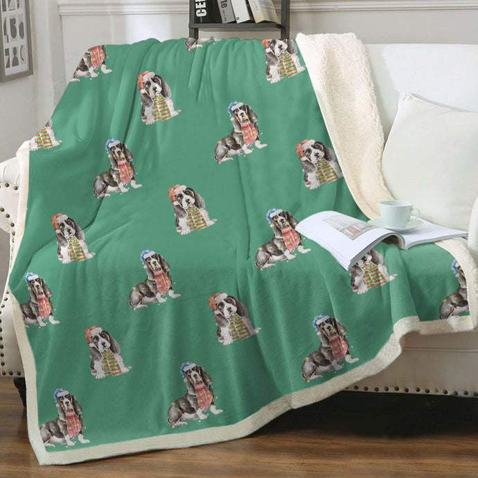 Watercolor Black Mask Basset Hounds Christmas Blanket - 8 Colors-Blanket-Basset Hound, Bedding, Blankets, Home Decor-11