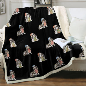 Watercolor Black Mask Basset Hounds Christmas Blanket - 8 Colors-Blanket-Basset Hound, Bedding, Blankets, Home Decor-15