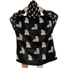 Load image into Gallery viewer, Watercolor Black Mask Basset Hounds Christmas Blanket Hoodie-Blanket-Apparel, Basset Hound, Blanket Hoodie, Blankets, Christmas, Dog Mom Gifts-35