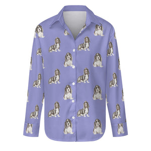 Watercolor Black Mask Basset Hounds Women's Shirt-Apparel-Apparel, Basset Hound, Dog Mom Gifts, Shirt-Lavender Purple-S-32