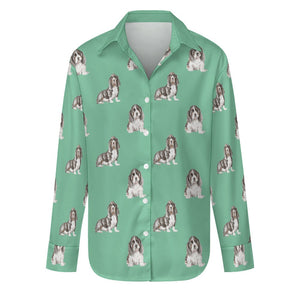 Watercolor Black Mask Basset Hounds Women's Shirt-Apparel-Apparel, Basset Hound, Dog Mom Gifts, Shirt-Mint Green-S-29