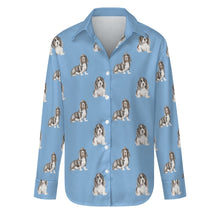 Load image into Gallery viewer, Watercolor Black Mask Basset Hounds Women&#39;s Shirt-Apparel-Apparel, Basset Hound, Dog Mom Gifts, Shirt-Sky Blue-S-20