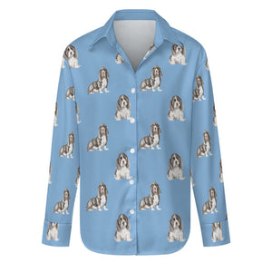 Watercolor Black Mask Basset Hounds Women's Shirt-Apparel-Apparel, Basset Hound, Dog Mom Gifts, Shirt-Sky Blue-S-20