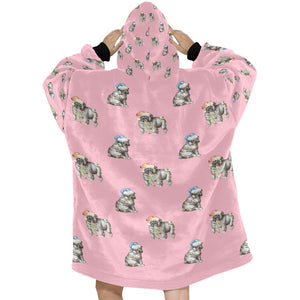 Watercolor Black Pug Puppies Christmas Blanket Hoodie-Blanket-Apparel, Blanket Hoodie, Blankets, Dog Mom Gifts, Pug-18