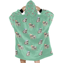 Load image into Gallery viewer, Watercolor Black Pug Puppies Christmas Blanket Hoodie-Blanket-Apparel, Blanket Hoodie, Blankets, Dog Mom Gifts, Pug-30