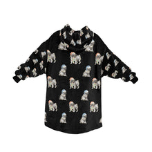 Load image into Gallery viewer, Watercolor Black Pug Puppies Christmas Blanket Hoodie-Blanket-Apparel, Blanket Hoodie, Blankets, Dog Mom Gifts, Pug-35