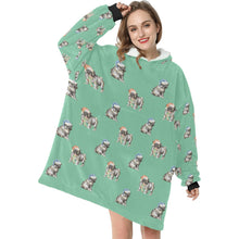 Load image into Gallery viewer, Watercolor Black Pug Puppies Christmas Blanket Hoodie-Blanket-Apparel, Blanket Hoodie, Blankets, Dog Mom Gifts, Pug-6