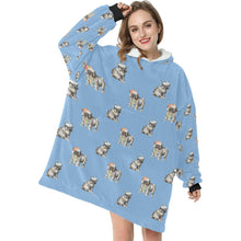 Load image into Gallery viewer, Watercolor Black Pug Puppies Christmas Blanket Hoodie-Blanket-Apparel, Blanket Hoodie, Blankets, Dog Mom Gifts, Pug-7