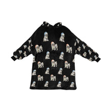 Load image into Gallery viewer, Watercolor Black Pug Puppies Christmas Blanket Hoodie-Blanket-Apparel, Blanket Hoodie, Blankets, Dog Mom Gifts, Pug-Midnight Black-ONE SIZE-34