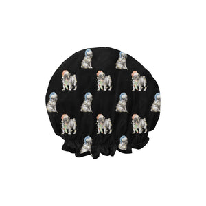 Watercolor Black Pug Puppies Christmas Elastic Reusable Shower Caps-Accessories-Accessories, Christmas, Dog Mom Gifts, Pug, Pug - Black-18