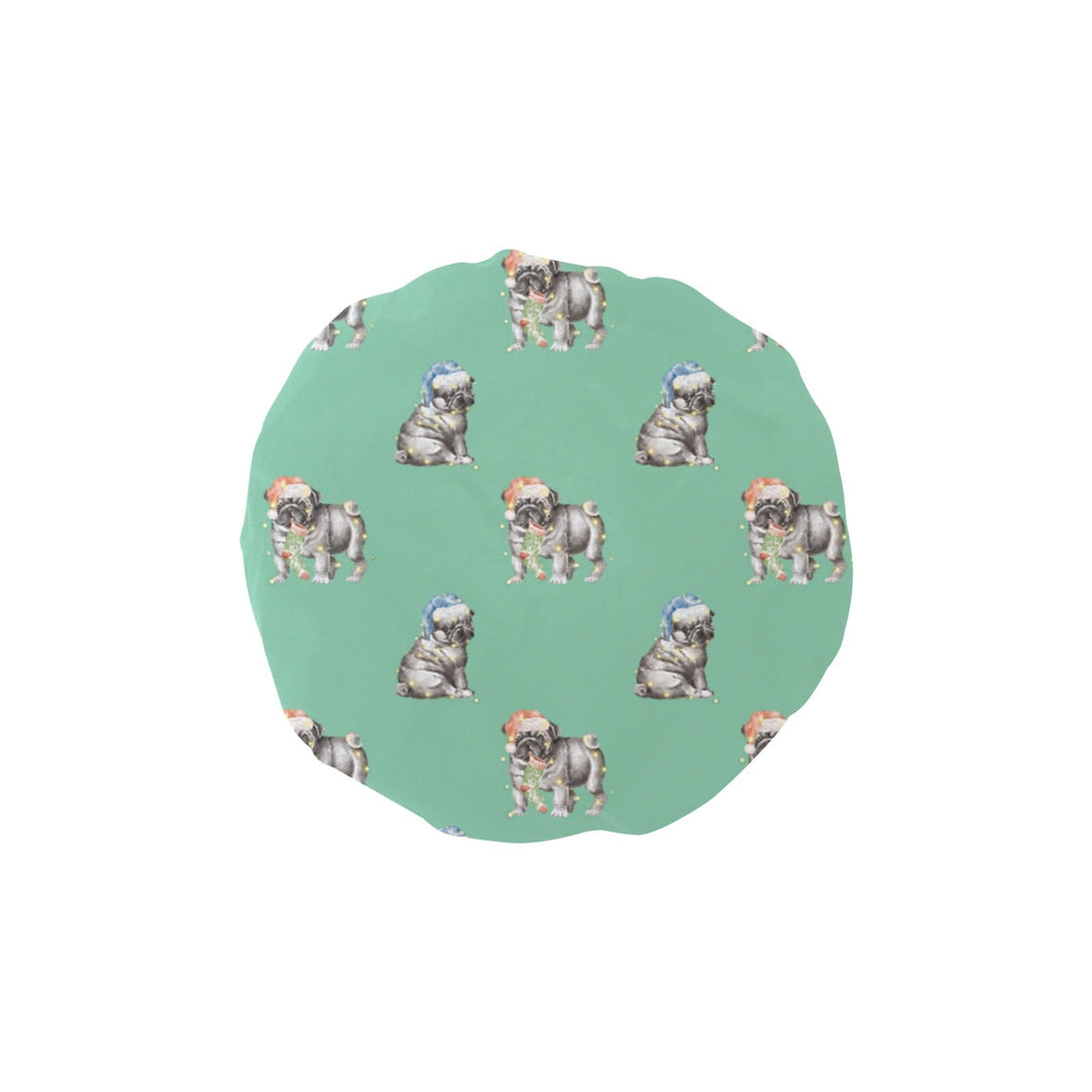 Watercolor Black Pug Puppies Christmas Elastic Reusable Shower Caps-Accessories-Accessories, Christmas, Dog Mom Gifts, Pug, Pug - Black-Mint Green-ONE SIZE-13