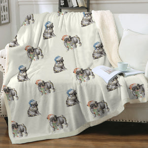 Watercolor Black Pug Puppies Christmas Fleece Blanket - 8 Colors-Blanket-Bedding, Blankets, Christmas, Home Decor, Pug, Pug - Black-Ivory Cream-Single-17