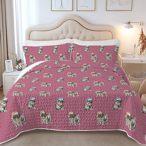 Watercolor Black Pug Puppies Christmas Quilted Bedding Set-Bedding-Bedding,Blankets,Christmas,Home Decor-12