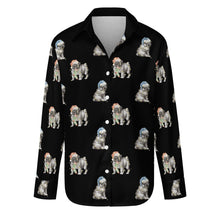 Load image into Gallery viewer, Watercolor Black Pug Puppies Christmas Women&#39;s Shirt-Apparel-Apparel, Christmas, Dog Mom Gifts, Pug, Pug - Black, Shirt-Midnight Black-S-11