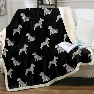 Watercolor Black Silver Schnauzers Sherpa Fleece Blanket - 8 Colors-Blanket-Bedding, Blankets, Home Decor, Schnauzer-15