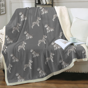 Watercolor Black Silver Schnauzers Sherpa Fleece Blanket - 8 Colors-Blanket-Bedding, Blankets, Home Decor, Schnauzer-2