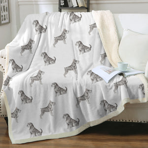 Watercolor Black Silver Schnauzers Sherpa Fleece Blanket - 8 Colors-Blanket-Bedding, Blankets, Home Decor, Schnauzer-3