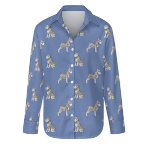 Watercolor Black Silver Schnauzers Women's Shirt-Apparel-Apparel, Dog Mom Gifts, Schnauzer, Shirt-S-Cornflower Blue-26
