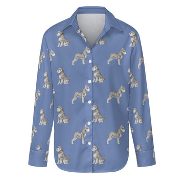 Watercolor Black Silver Schnauzers Women's Shirt-Apparel-Apparel, Dog Mom Gifts, Schnauzer, Shirt-S-Cornflower Blue-26