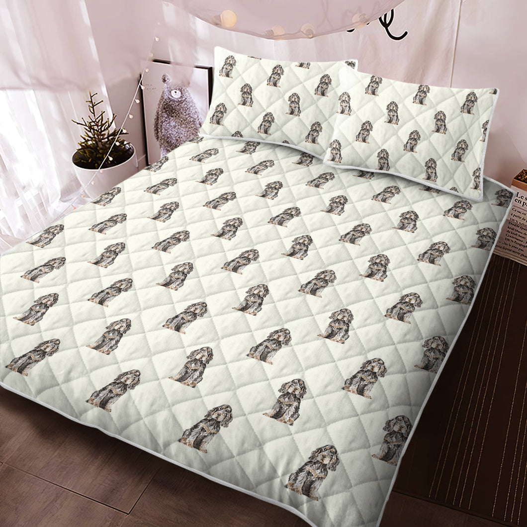 Watercolor Black Tan Cocker Spaniels Quilted Bedding Set - 5 Colors-Bedding-Bedding, Blankets, Cocker Spaniel, Home Decor-Ivory White-With Matching Pillowcases-Twin-10