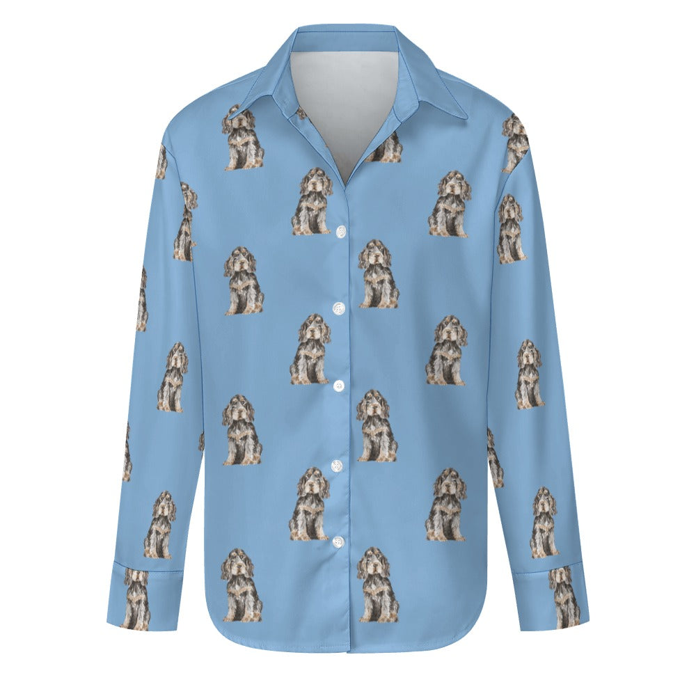 Watercolor Black Tan Cocker Spaniels Women's Shirt-Apparel-Apparel, Cocker Spaniel, Dog Mom Gifts, Shirt-Sky Blue-S-23