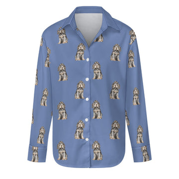 Watercolor Black Tan Cocker Spaniels Women's Shirt-Apparel-Apparel, Cocker Spaniel, Dog Mom Gifts, Shirt-Slate Blue-S-26