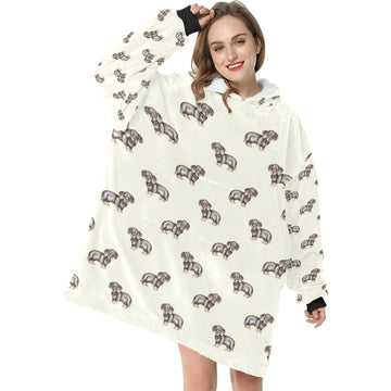Watercolor Black Tan Dachshund Puppy Blanket Hoodie-Blanket-Apparel, Blanket Hoodie, Blankets, Dachshund, Dog Mom Gifts-1